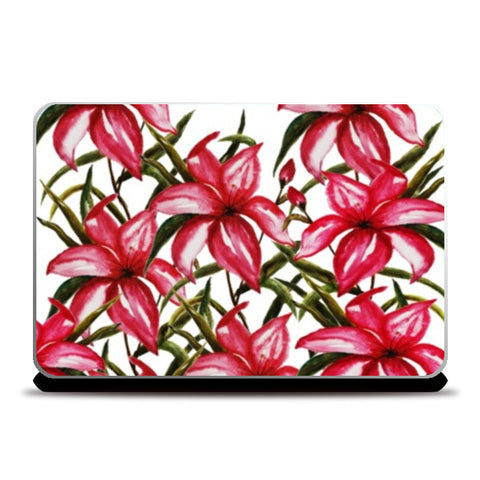 Laptop Skins, Pink Flowers And Leaves Painted Nature Pattern Floral  Laptop Skins