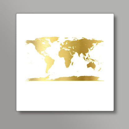 Golden Around the World Map Square Art Prints