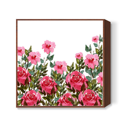 Pink Rose Flower Garden Watercolor Spring Floral Design Square Art Prints