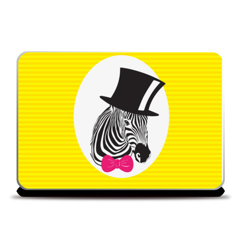 Elegant zebra with black hat and pink bow tie Laptop Skins