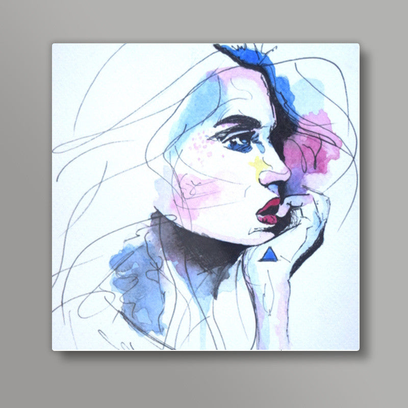 Watercolour Portrait Painting Square Art Prints