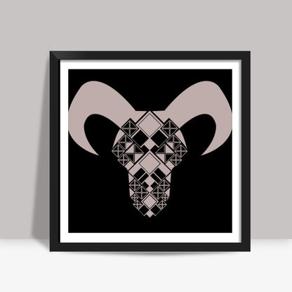 Capricorn symbol, Bull, Geometrical shapes, Black and white Square Art Prints Design Square Art Prints