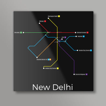 New Delhi Metro Map Square Art Prints