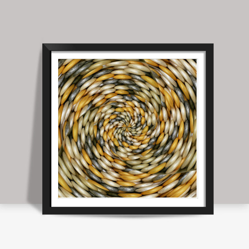 Trendy Abstract Kaleidoscopic Yellow Grey Glass Beads Unique Background Design Square Art Prints