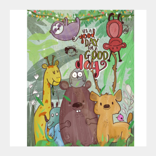 Jungle Kid Square Art Prints