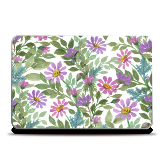 Pastel Watercolor Spring Garden Floral Pattern Laptop Skins