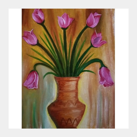Square Art Prints, Flower Vase Oil Painting Square Art Prints