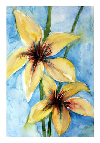 PosterGully Specials, Twin Yellow Lily Flowers Watercolor Painting Wall Art