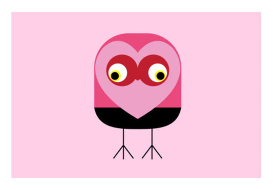 Cute Pink Bird With Heart Art PosterGully Specials
