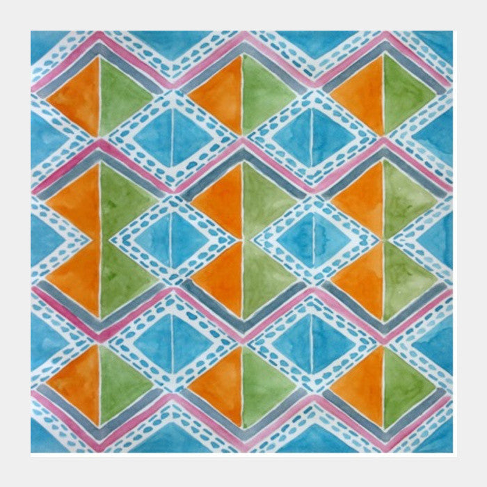 Square Art Prints, Triangle Watercolor Geometric Tribal Pattern Square Art Prints