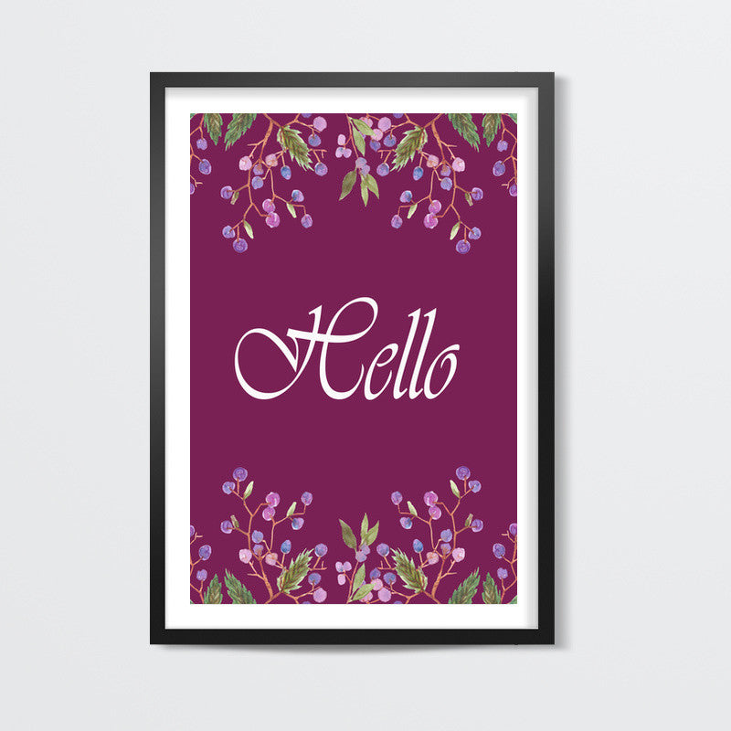 Cute Blue Berries Fruit Art Border Hello Design Poster Wall Art