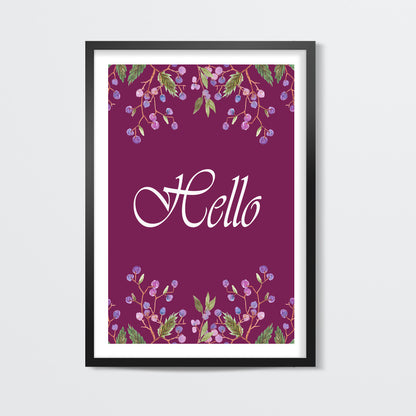 Cute Blue Berries Fruit Art Border Hello Design Poster Wall Art