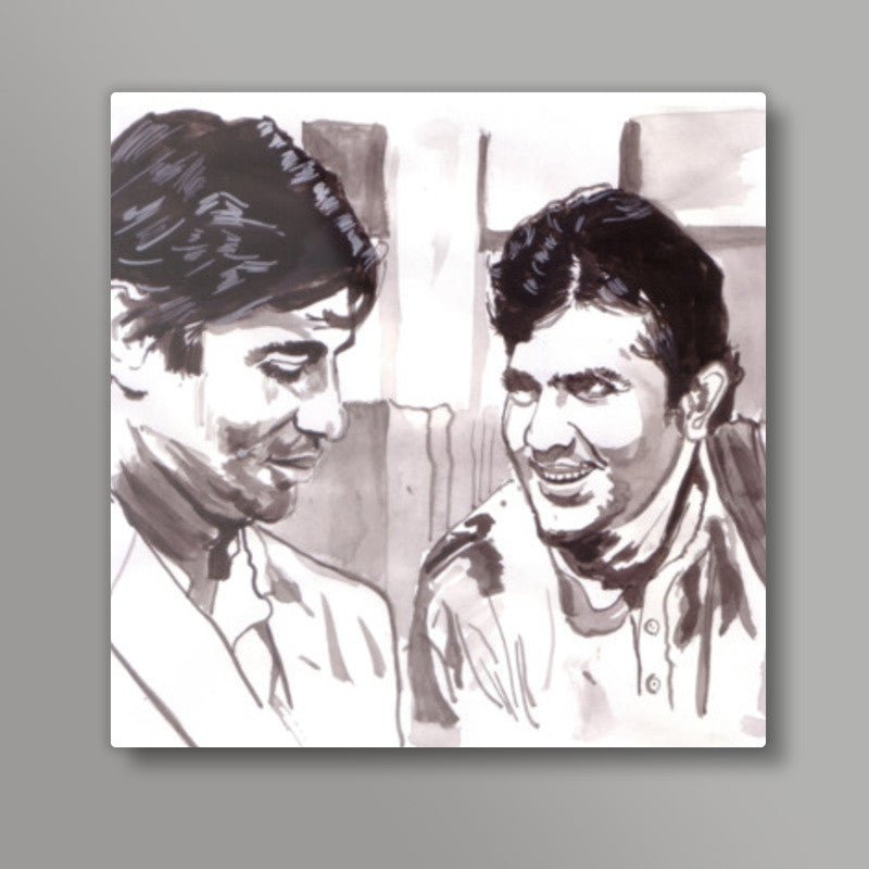 Superstars Amitabh Bachchan and Rajesh Khanna are Babumoshai and Anand in Hrishikesh Mukherjees classic Anand Square Art Prints