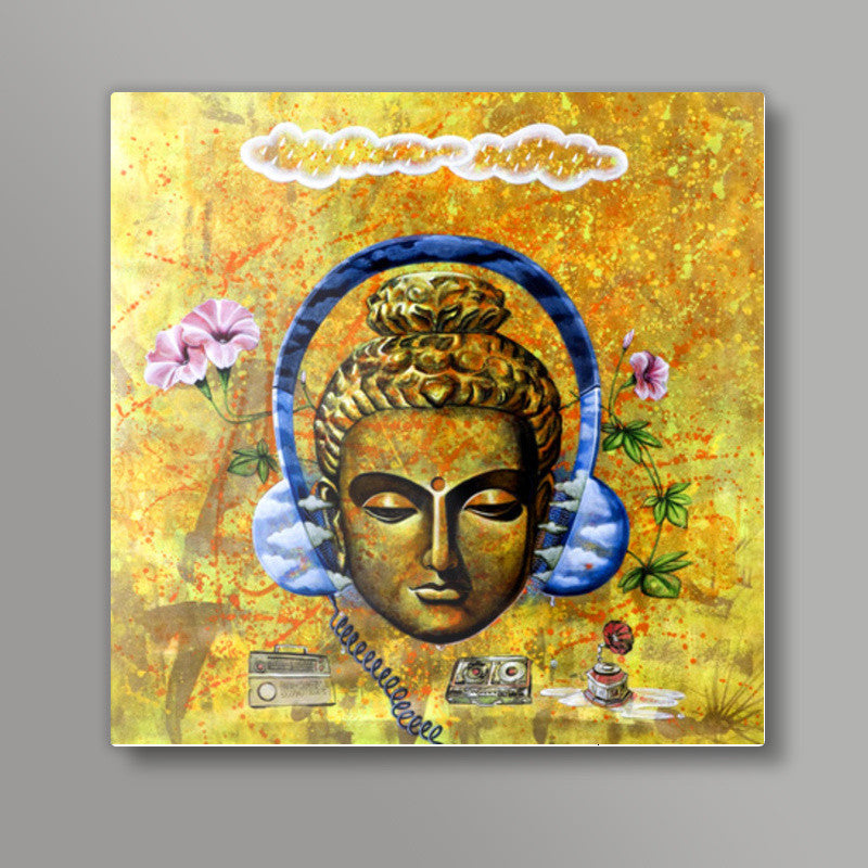 Headphone Buddha Square Art Prints