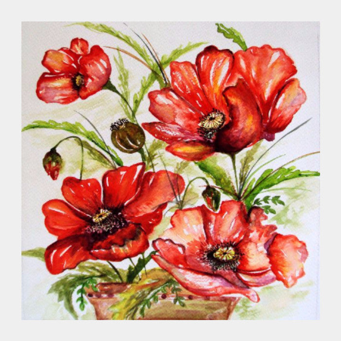 Square Art Prints, Red Flowers Watercolor Square Art Print l Artist: Seema Hooda, - PosterGully