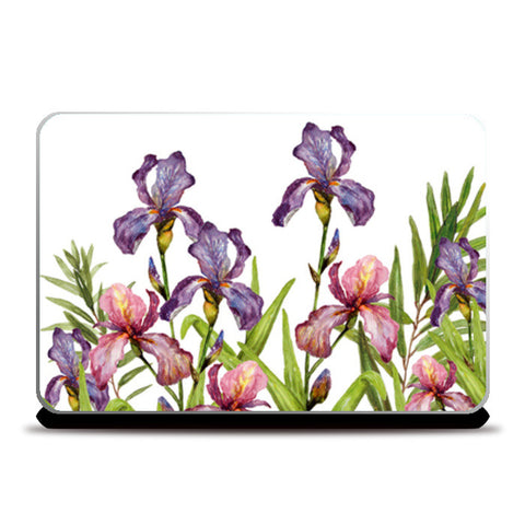 Purple Iris Flowers Watercolor Floral Design  Laptop Skins