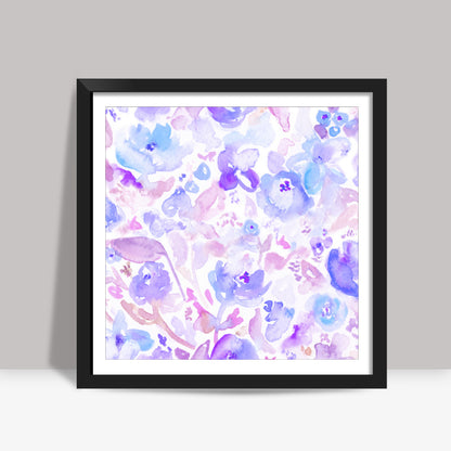 Blue Floral Watercolor Square Art Prints