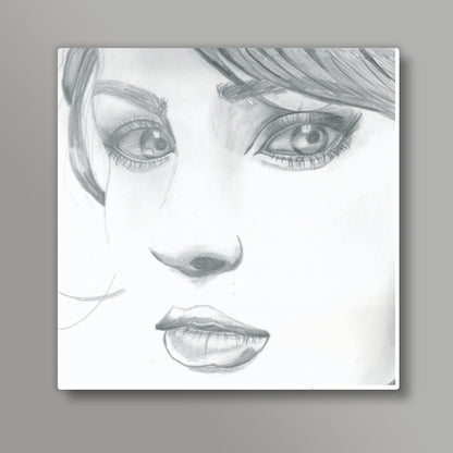 Beautiful girl pencil sketch Square Art Prints