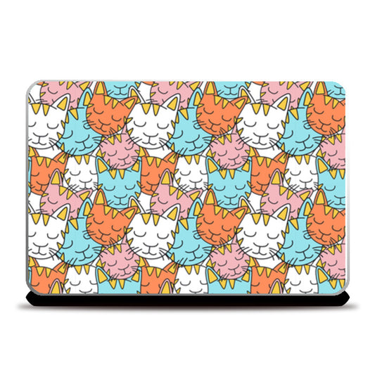 Colorful sleepy cat seamless pattern Laptop Skins