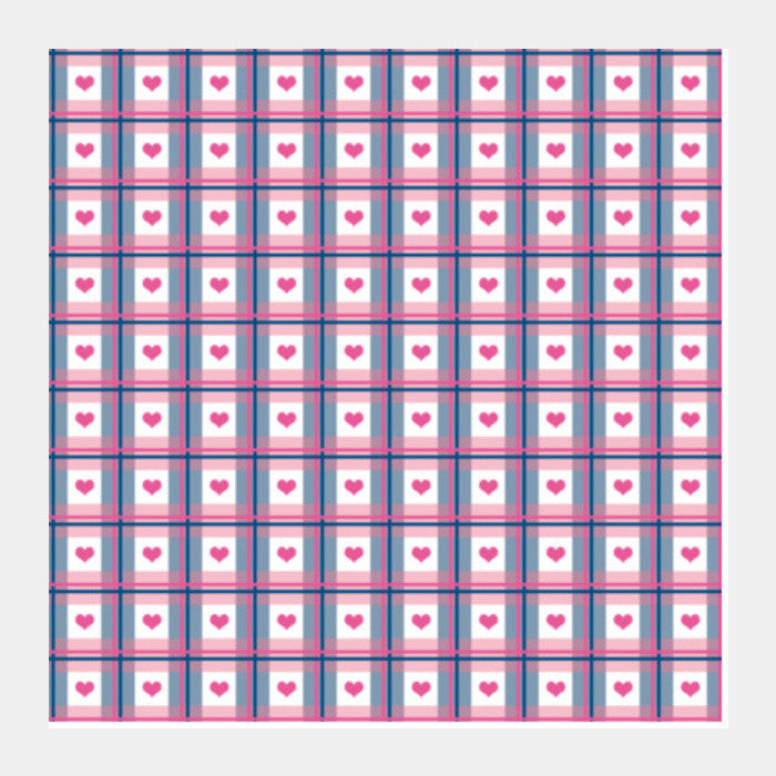 Square Art Prints, Cute Pink Hearts Plaid Checkered Love Pattern Square Art Prints
