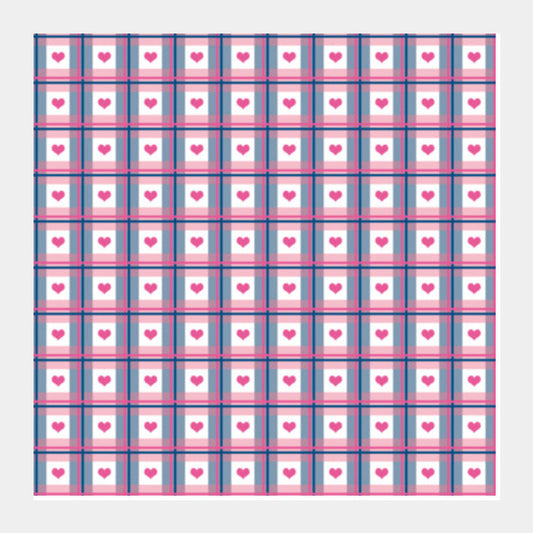 Square Art Prints, Cute Pink Hearts Plaid Checkered Love Pattern Square Art Prints