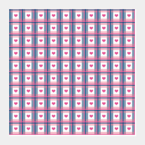 Square Art Prints, Cute Pink Hearts Plaid Checkered Love Pattern Square Art Prints
