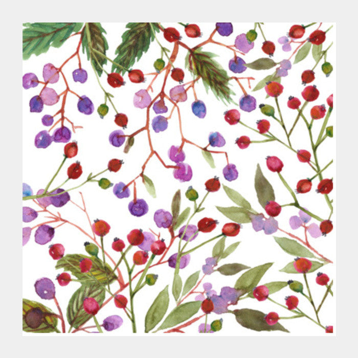 Cute Winter Berries Colorful Watercolor Pattern Illustration Square Art Prints