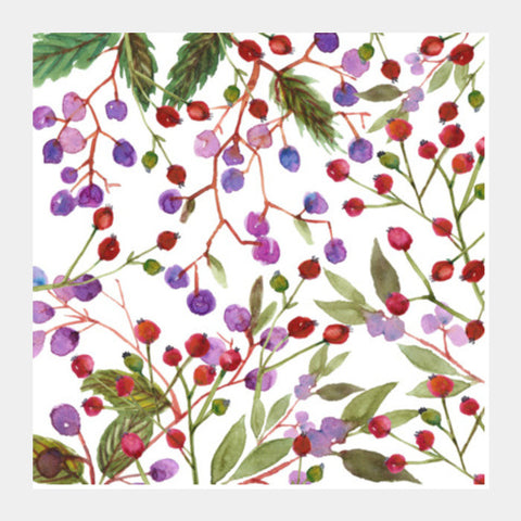 Cute Winter Berries Colorful Watercolor Pattern Illustration Square Art Prints
