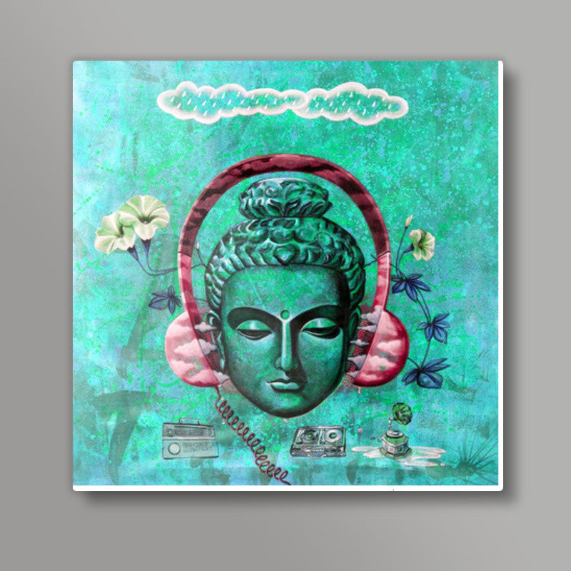 Headphone Buddha Square Art Prints