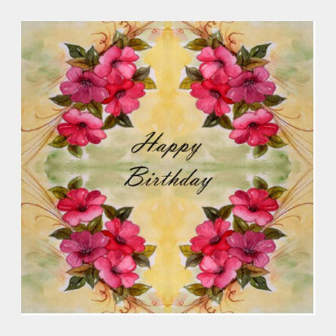 PosterGully Specials, Happy Birthday Pastel Floral Design Illustration Square Art Prints