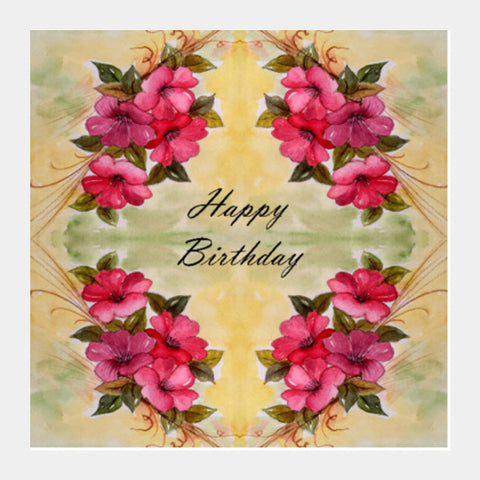 Happy Birthday Pastel Floral Design Illustration Square Art Prints