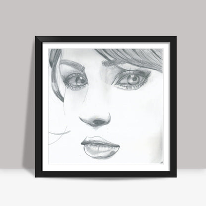 Beautiful girl pencil sketch Square Art Prints