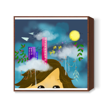 head in the clouds Square Art Prints