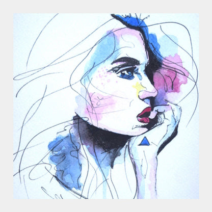 Watercolour Portrait Painting Square Art Prints