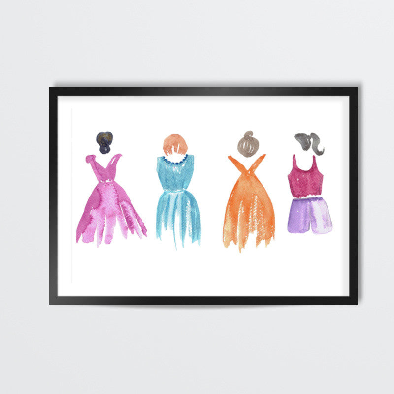 Watercolor Painted Silhouette Woman Fashion Clothing Dresses Art Illustration Wall Art