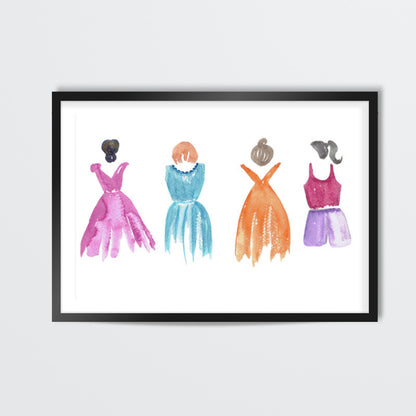 Watercolor Painted Silhouette Woman Fashion Clothing Dresses Art Illustration Wall Art