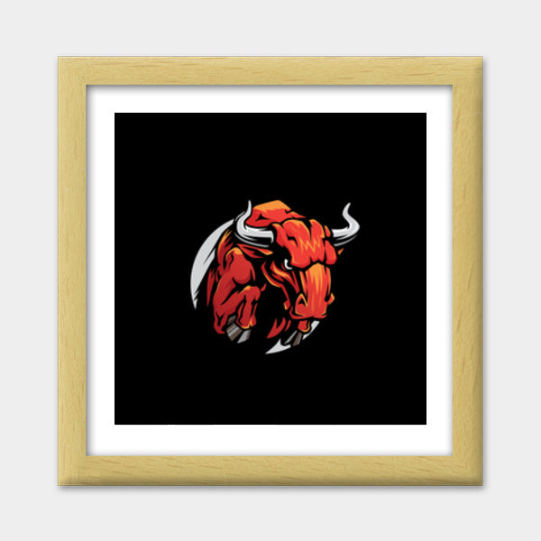 Bull Mascot Premium Square Italian Wooden Frames