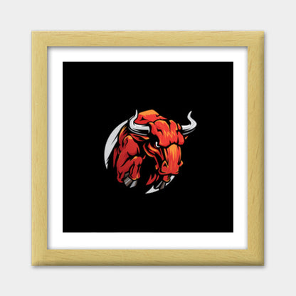 Bull Mascot Premium Square Italian Wooden Frames