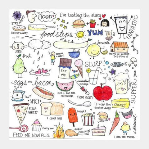 Foodie coloured Doodle  Square Art Prints