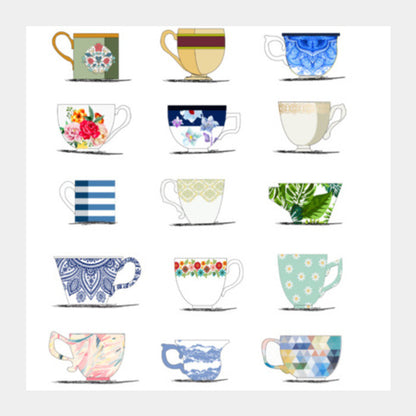 Square Art Prints, VINTAGE CUPS Square Art Prints