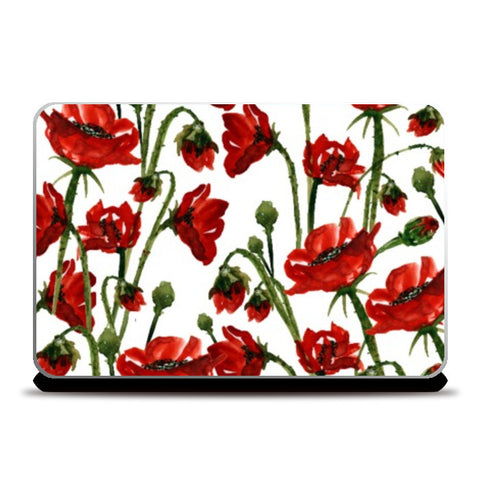 Laptop Skins, Red Painted Poppy Flowers Floral Artwork Laptop Skins