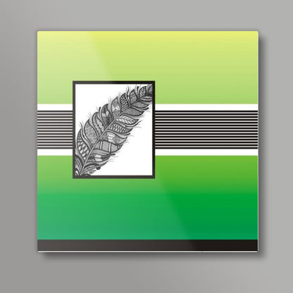 Greens Design- Black and White intricate leaf on colour background Square Art Prints