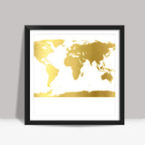 Golden Around the World Map Square Art Prints
