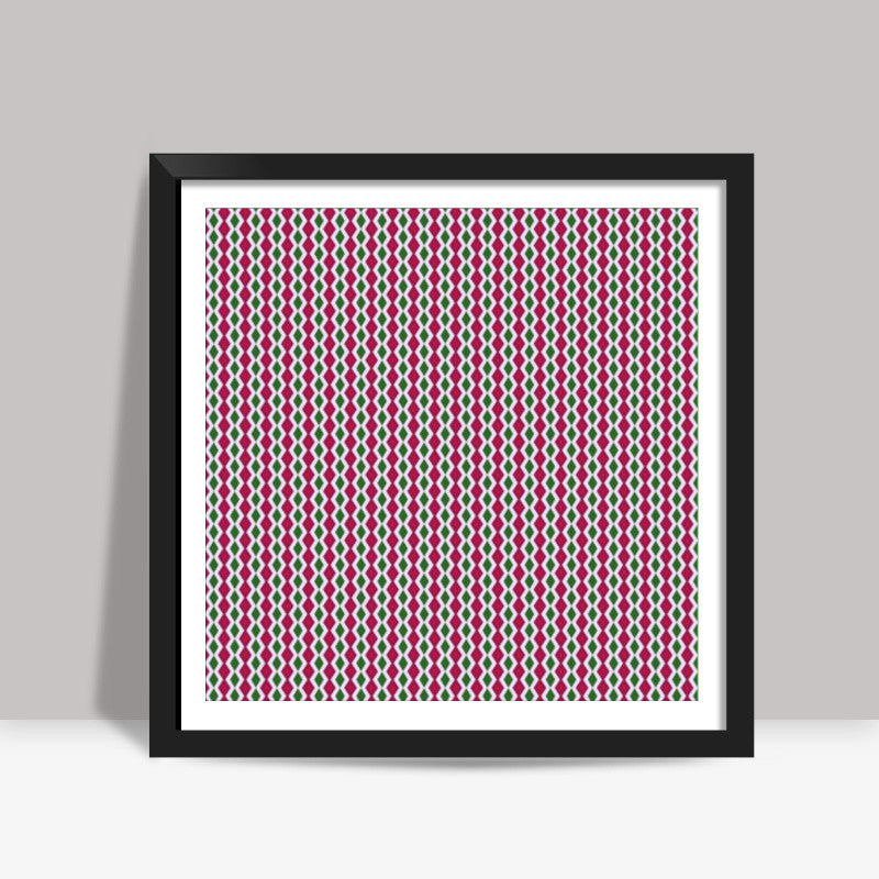 Retro Geometric Pink And Green Diamond Stripes Pattern Square Art Prints