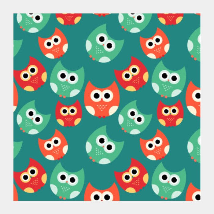 Owl Illustrations Pattern On Green Background Square Art Prints PosterGully Specials
