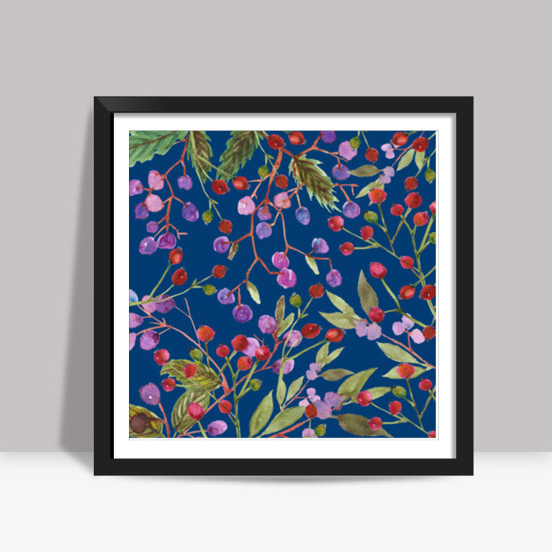 Cute Berries Pattern Summer Fruit Watercolor Backdrop Square Art Prints