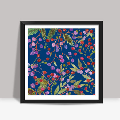 Cute Berries Pattern Summer Fruit Watercolor Backdrop Square Art Prints