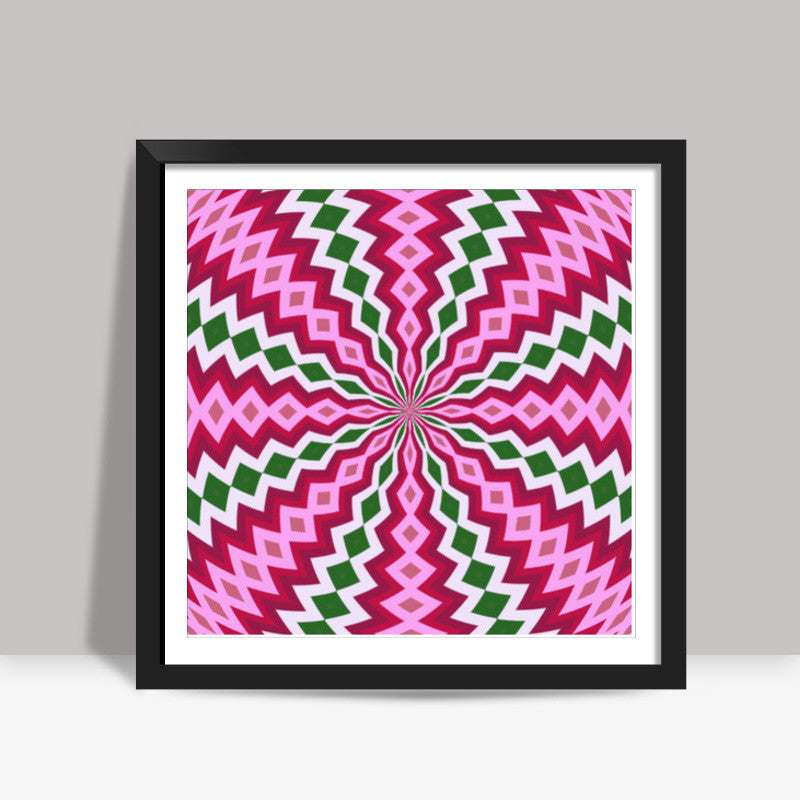 Beautiful Pink Green Geometric Flower Digital Optical Art Background Square Art Prints