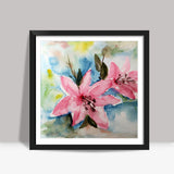 Pink Lily Watercolor Floral Square Art Print l Artist: Seema Hooda