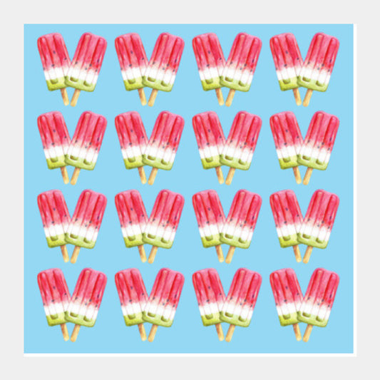 Watercolor Popsicles Summer Ice Cream Candy Background Pattern Square Art Prints